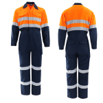 Orange and blue overall with reflector strips for high visibility workwear