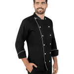 Black chef coat with white piping professional kitchen uniform
